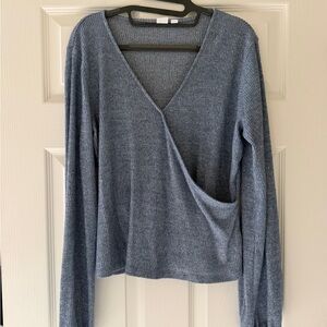 GAP Blue Wrap-Style Knit Long Sleeve Top